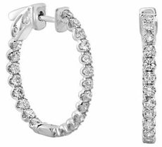 1.18CT DIAMOND 18K WHITE GOLD 3D ROUND SHARED PRONG LUCIDA HOOP HANGING EARRINGS
