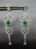 ESTATE .90CT DIAMOND & AAA EMERALD 18KT WHITE GOLD FILIGREE CHANDELIER EARRINGS
