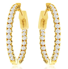 1.0CT DIAMOND 14KT YELLOW GOLD 3D ROUND CLASSIC INSIDE OUT HOOP HANGING EARRINGS
