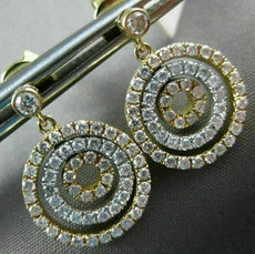 ESTATE .85CT DIAMOND 14K WHITE & YELLOW GOLD 3D CIRCULAR ETOILE HANGING EARRINGS