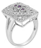 .51CT DIAMOND & AAA AMETHYST 14K WHITE GOLD 3D 3 STONE FILIGREE GEOMETRICAL RING