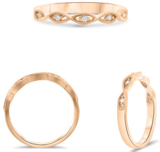 ESTATE .05CT DIAMOND 14K ROSE GOLD 3D ROUND MULTI LEAF FILIGREE ANNIVERSARY RING