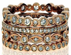 LARGE 1.11CT DIAMOND 18KT ROSE GOLD MULTI BAND FILIGREE ETERNITY STACKABLE RING