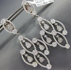 ESTATE 2.86CT DIAMOND 18K WHITE GOLD 3D MULTI FLOWER CHANDELIER HANGING EARRINGS