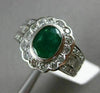 ESTATE 2.19CT DIAMOND & EMERALD 18K WHITE GOLD OVAL FLOWER BEZEL ENGAGEMENT RING