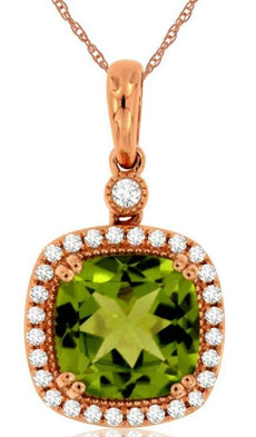 2.28CT DIAMOND & AAA PERIDOT 14KT ROSE GOLD CUSHION & ROUND SQUARE HALO PENDANT