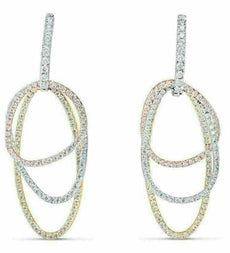 ESTATE LARGE 1.70CT DIAMOND 18K TRI COLOR GOLD MULTI SHAPE INTERTWINING EARRINGS