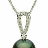ESTATE .15CT DIAMOND & AAA TAHITIAN PEARL 14K WHITE GOLD BEZEL TEAR DROP PENDANT