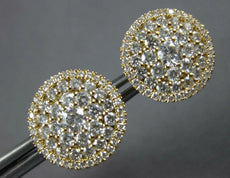 ESTATE LARGE 1.82CT DIAMOND 18K YELLOW GOLD 3D CLUSTER HALO FLOWER STUD EARRINGS