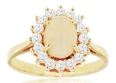 1.33CT DIAMOND & AAA OPAL 14KT YELLOW GOLD 3D OVAL FLOWER FRIENDSHIP LOVE RING