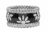 LARGE 1.52CT DIAMOND & BLACK ENAMEL 18K WHITE GOLD MULTI FLOWER ANNIVERSARY RING