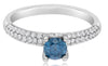 .85CT WHITE & BLUE DIAMOND 18KT WHITE GOLD 3 ROW PAVE 4 PRONG ENGAGEMENT RING