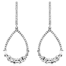 ESTATE .76CT DIAMOND 14KT WHITE GOLD ROUND & BAGUETTE TEAR DROP HANGING EARRINGS