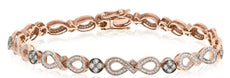 1.49CT WHITE & MOCHA DIAMOND 14KT ROSE GOLD 3D MULTI FLOWER LOVE TENNIS BRACELET