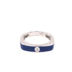 ESTATE .03CT DIAMOND & BLUE ENAMEL 18KT WHITE GOLD 3D SOLITAIRE ROUND FUN RING