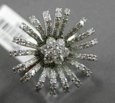 ANTIQUE LARGE 1.05CT DIAMOND 18KT WHITE GOLD 3D SUNFLOWER FUN COCKTAIL RING
