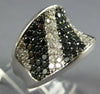 LARGE 3.60CT WHITE & BLACK DIAMOND 14KT WHITE GOLD 3D MULTI ROW CONCAVE FUN RING
