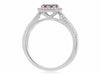 ESTATE .91CT DIAMOND & AAA RUBY 14KT WHITE GOLD 3D FLOWER HALO ENGAGEMENT RING