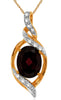 2.28CT DIAMOND & AAA GARNET 14KT 2 TONE GOLD OVAL DOUBLE SWIRL TEAR DROP PENDANT