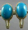 ESTATE 7.79CT DIAMOND & TURQUOISE 14K YELLOW GOLD HALO FILIGREE HANGING EARRINGS