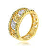 WIDE .80CT WHITE & FANCY YELLOW DIAMOND 14KT 2 TONE GOLD OPEN FILIGREE FUN RING