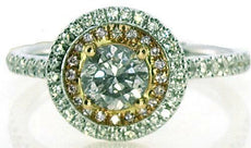 .99CT WHITE & PINK DIAMOND 18KT TRI COLOR GOLD ROUND DOUBLE HALO ENGAGEMENT RING