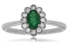 ESTATE .61CT DIAMOND & AAA EMERALD 14KT WHITE GOLD OVAL & ROUND FLOWER LOVE RING