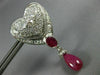 EXTRA LARGE 12.0CT DIAMOND & AAA RUBY 14K WHITE GOLD 3D HEART HANGING EARRINGS
