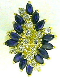 3.33CT DIAMOND & AAA SAPPHIRE 14KT YELLOW GOLD 3D MARQUISE & ROUND FLOWER RING