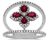 .97CT DIAMOND & AAA RUBY 14KT WHITE GOLD 3D PEAR SHAPE & ROUND FLOWER LOVE RING