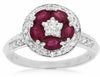 ESTATE 1.27CT ROUND DIAMOND & AAA RUBY 14KT WHITE GOLD OVAL FLOWER STAR FUN RING
