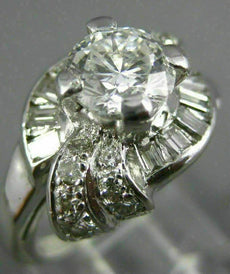 ANTIQUE WIDE 1.59CT DIAMOND PLATINUM 3D ROUND & BAGUETTE ENGAGEMENT RING #26657