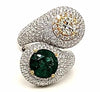 EXTRA LARGE 9.93CT WHITE FANCY YELLOW DIAMOND & AAA EMERALD 18K 2 TONE GOLD RING