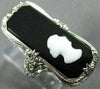 ESTATE LARGE AAA ONYX 14KT WHITE GOLD 3D OPEN FILIGREE LADY CAMEO RING #26430
