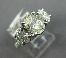 ESTATE 2.16CT DIAMOND 14KT WHITE GOLD 3D OVAL THREE STONE ENGAGEMENT RING #2184