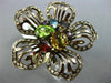 ESTATE LARGE 3.80CT DIAMOND & MULTI COLOR GEM 14K WHITE & BLACK GOLD FLOWER RING