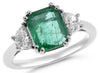 2.98CT DIAMOND & AAA EMERALD 18KT WHITE GOLD SEMI MOON 3 STONE ENGAGEMENT RING