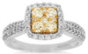 0.74CT WHITE & FANCY YELLOW DIAMOND 14KT 2 TONE GOLD CLUSTER FRIENDSHIP LOVE RING