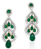 LARGE 12.58CT DIAMOND & AAA EMERALD 18KT 2 TONE GOLD TEAR DROP HANGING EARRINGS