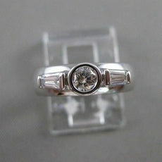 ESTATE DIAMOND 14K WHITE GOLD 3 STONE BEZEL ROUND ENGAGEMENT RING 5MM WIDE 20724