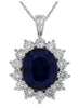 LARGE 9.40CT DIAMOND & AAA SAPPHIRE 14K WHITE GOLD OVAL & ROUND FLOATING PENDANT