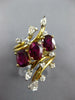 3.92CT DIAMOND & AAA RUBY 14KT 2 TONE GOLD MULTI SHAPE 3 STONE LEAF RING #26976