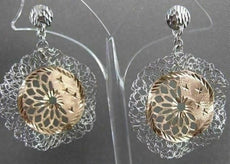 ESTATE LARGE 14K WHITE ROSE GOLD HANGING FLOWER FILIGREE HOOP EARRINGS 43M #2680