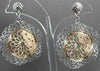 ESTATE LARGE 14K WHITE ROSE GOLD HANGING FLOWER FILIGREE HOOP EARRINGS 43M #2680