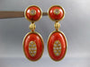 ANTIQUE EXTRA LARGE 1.20CT DIAMOND & AAA CORAL 18KT YELLOW GOLD EARRINGS #27217