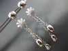 ESTATE LARGE .05CT DIAMOND 18KT WHITE GOLD MATTE & SHINY FLOWER HANGING EARRINGS
