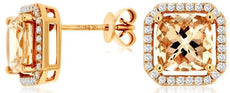 2.79CT DIAMOND & AAA MORGANITE 14KT ROSE GOLD 3D CUSHION OCTAGON STUD EARRINGS