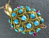 ANTIQUE LARGE 5.0CT AAA RUBY & TURQUOISE 18K YELLOW GOLD TURTLE BROOCH PIN #1909