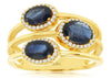 WIDE 2.50CT DIAMOND & AAA SAPPHIRE 14KT YELLOW GOLD OVAL & ROUND HALO 3 ROW RING