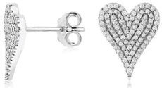 ESTATE .35CT DIAMOND 14KT WHITE GOLD 3D PAVE HEART SHAPE LOVE STUD EARRINGS